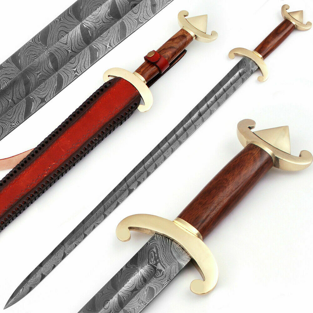 Custom Handmade Damascus Steel 36 Inches Double Edge Viking Functional Sword Battle Ready With Leather Sheath ,Gift for Him ,Birthday Gift