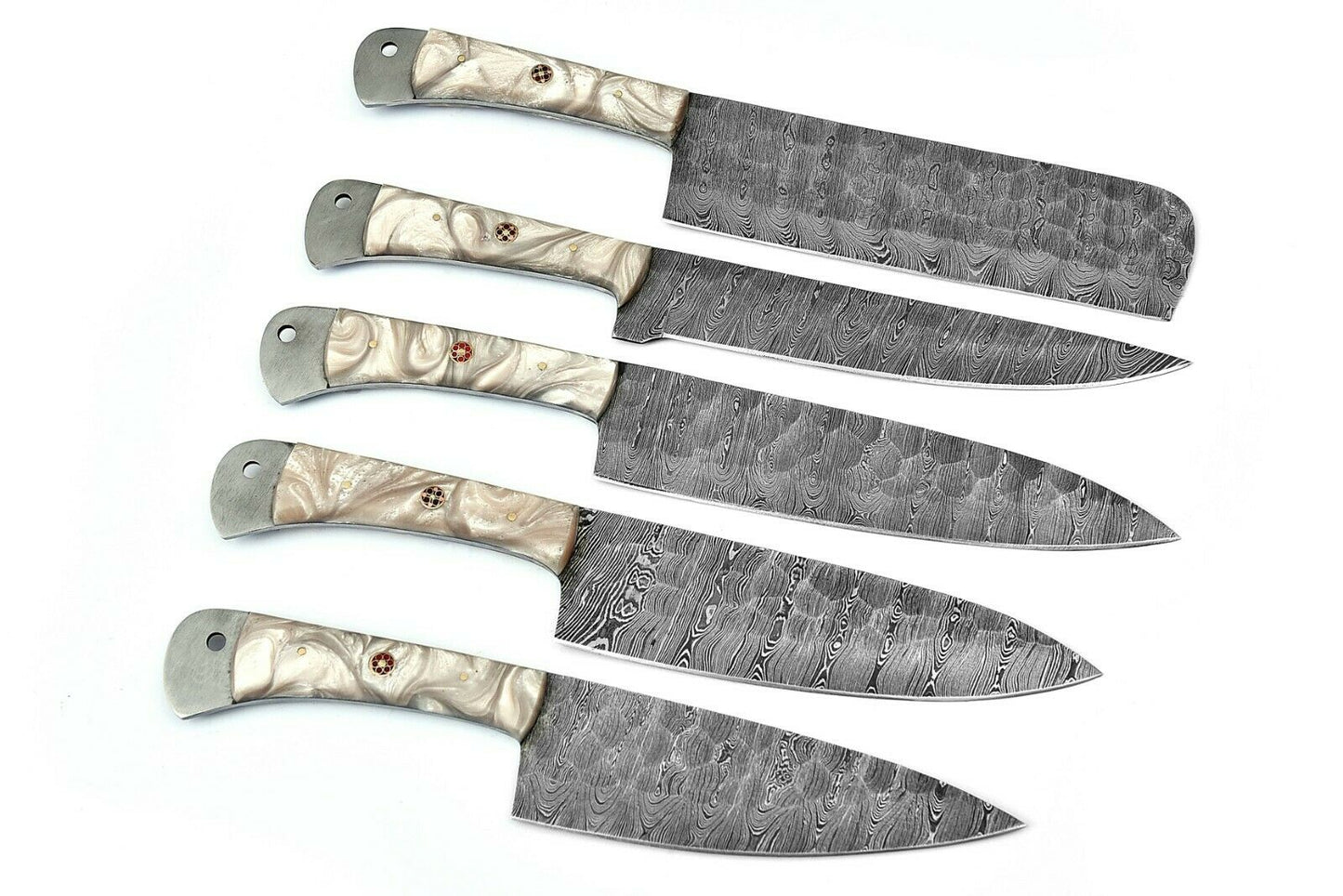 Handmade Damascus Chef Knife Set of 5Pcs Gift for Husband Kitchen Knife Groomsmen Gift Lover Gift for Mother