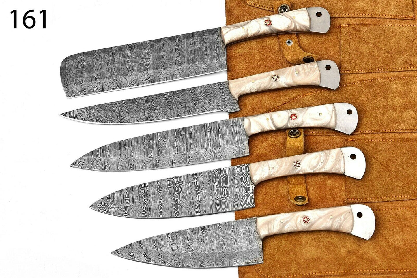 Handmade Damascus Chef Knife Set of 5Pcs Gift for Husband Kitchen Knife Groomsmen Gift Lover Gift for Mother