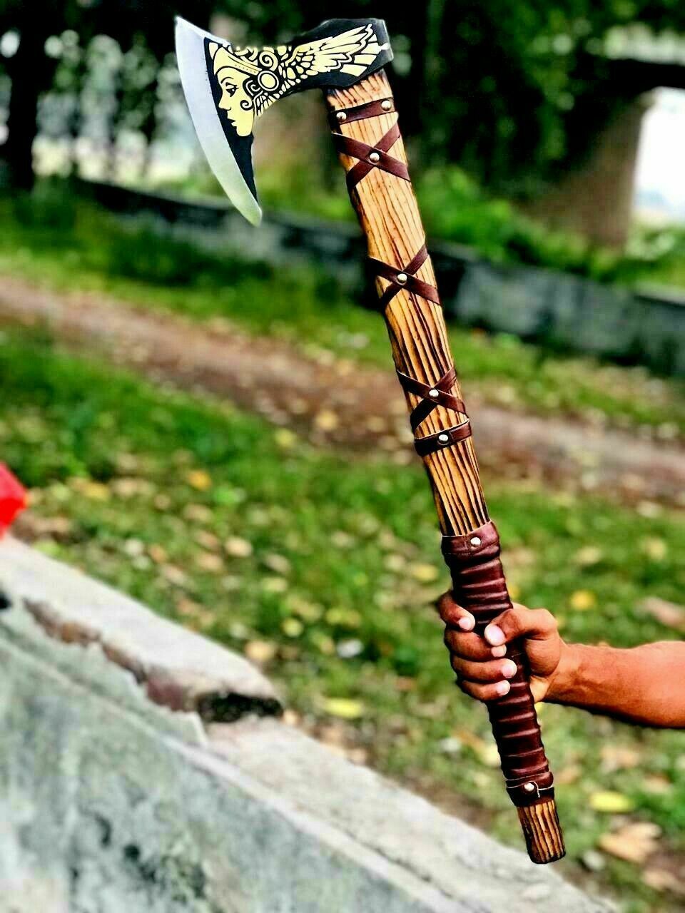 Custom Gift Viking Axe, Hatchet, Hand Forged Carbon Steel Viking Axe With Burl Ash Wood Shaft, Viking Bearded Axe, Battle Axe, Best Gift
