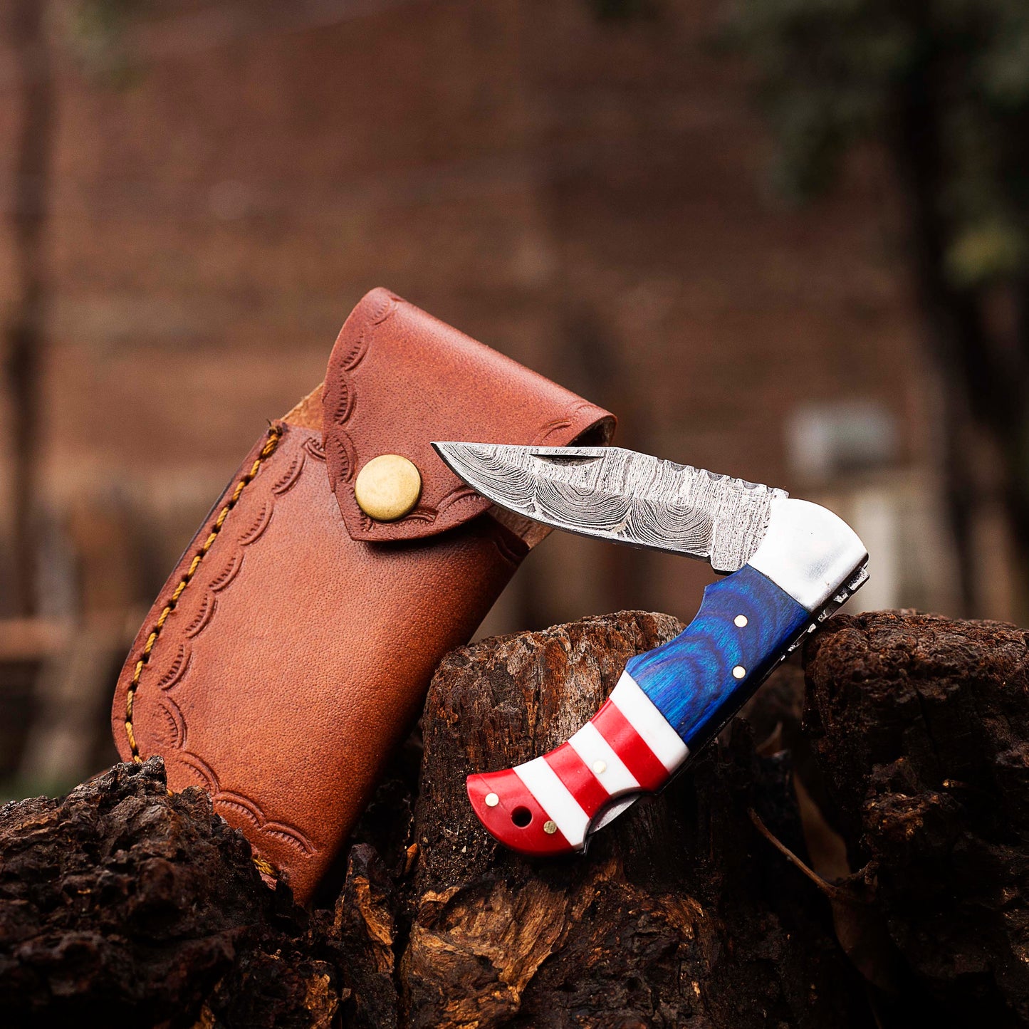 Damascus Pocket knife, Folding blade, Every Day Carry Knife , Damascus Folder, Best Gift For Him, USA Flag Handle Knife, American Flag Handle Pocket / Folding Knives Handmade Knife for Men USA