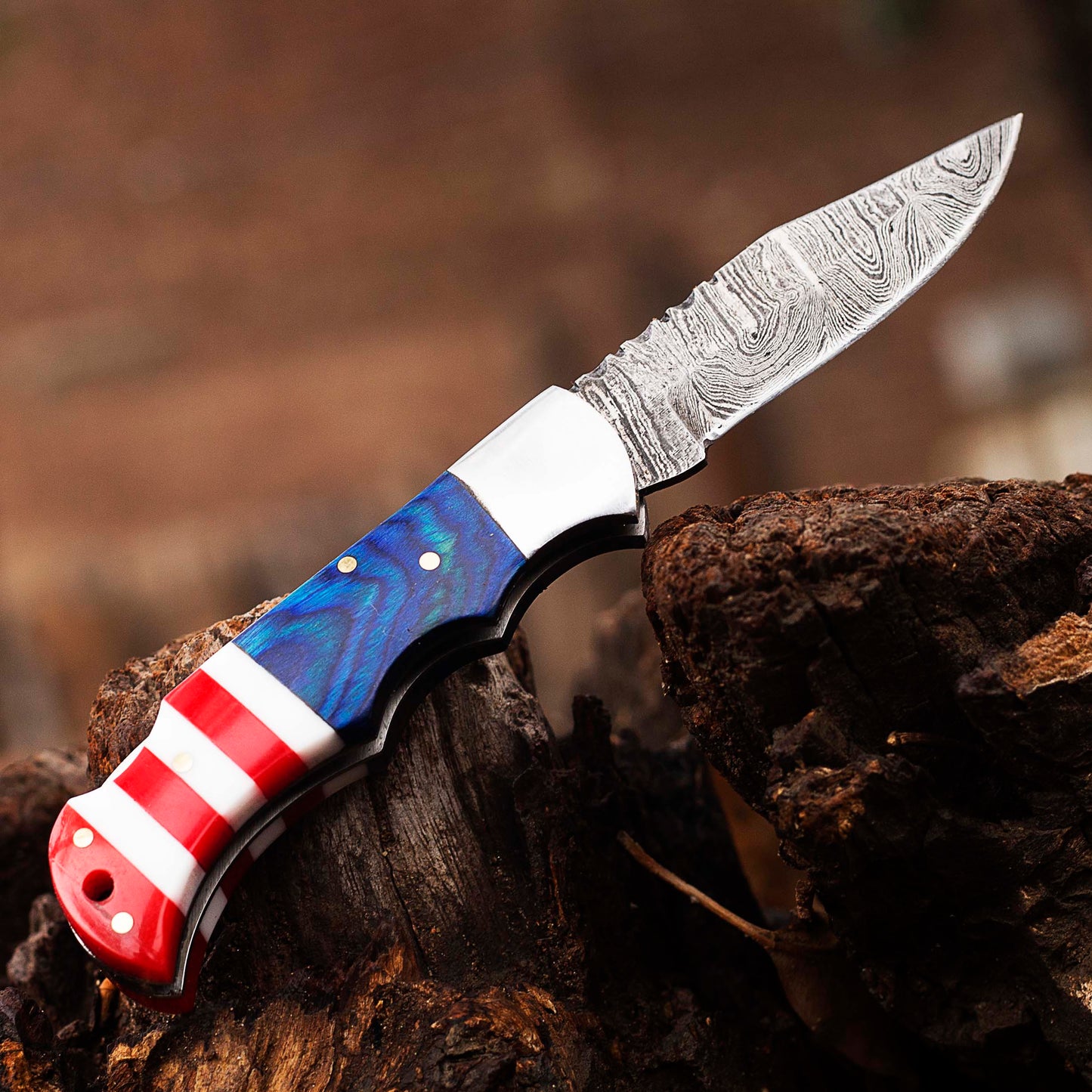 Damascus Pocket knife, Folding blade, Every Day Carry Knife , Damascus Folder, Best Gift For Him, USA Flag Handle Knife, American Flag Handle Pocket / Folding Knives Handmade Knife for Men USA