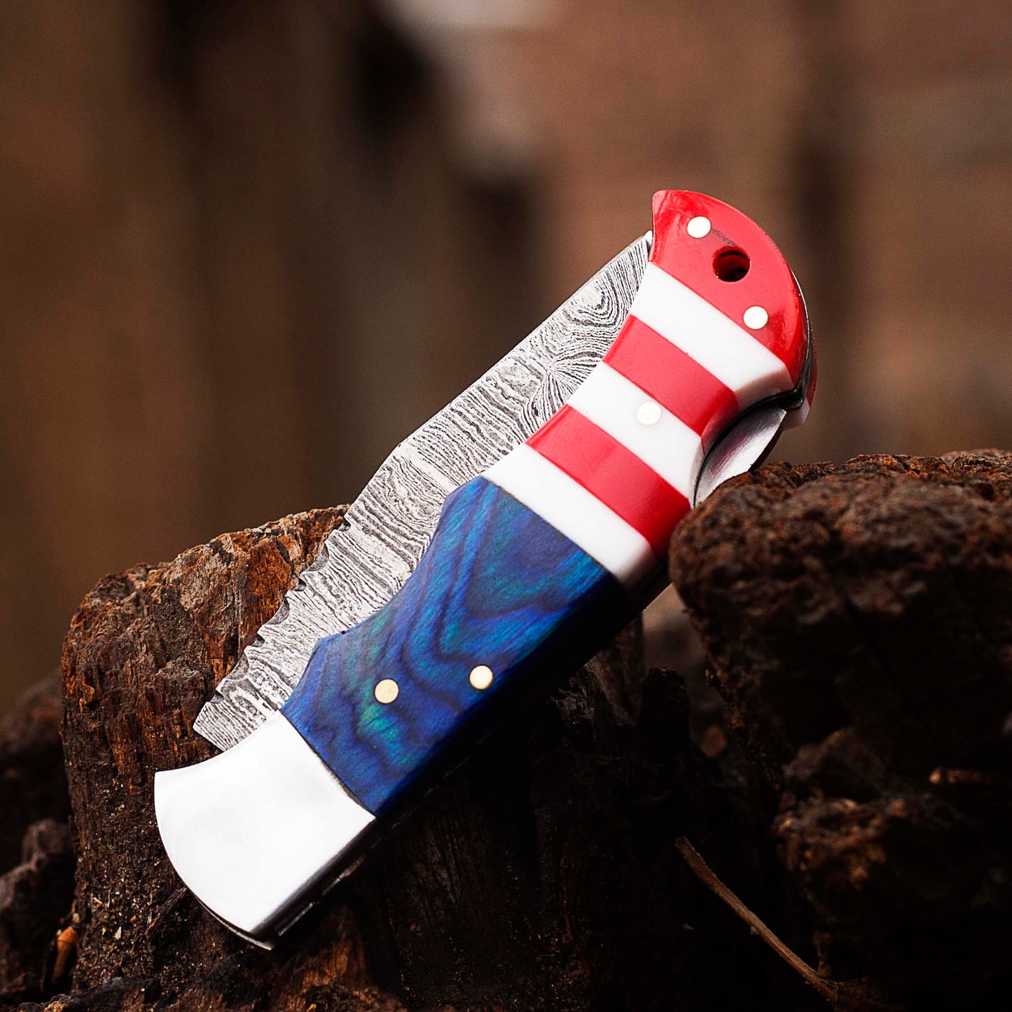 Damascus Pocket knife, Folding blade, Every Day Carry Knife , Damascus Folder, Best Gift For Him, USA Flag Handle Knife, American Flag Handle Pocket / Folding Knives Handmade Knife for Men USA