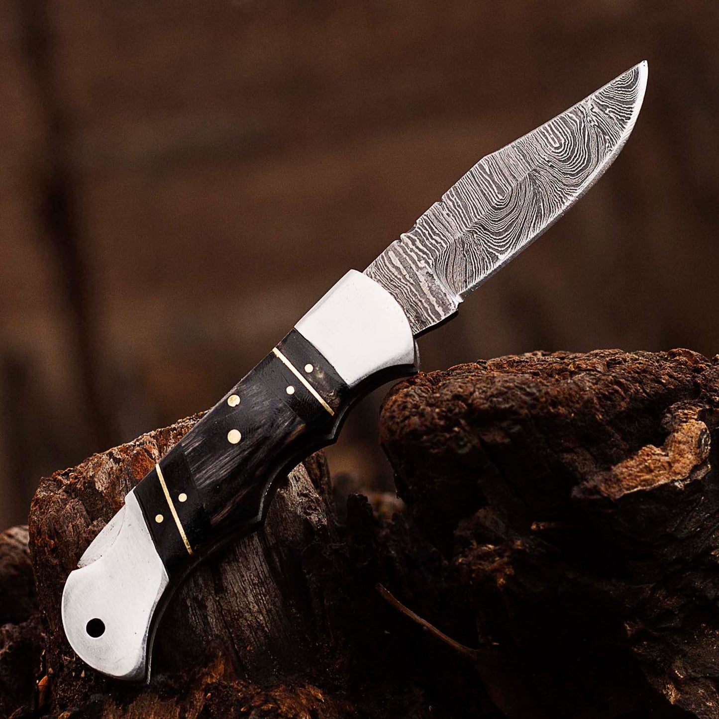 Personalized Damascus Pocket Folding Knife 6.5", Camping Hiking Damascus Pocket Knife, Groomsmen Gift, Gift for Husband, Gift for Him