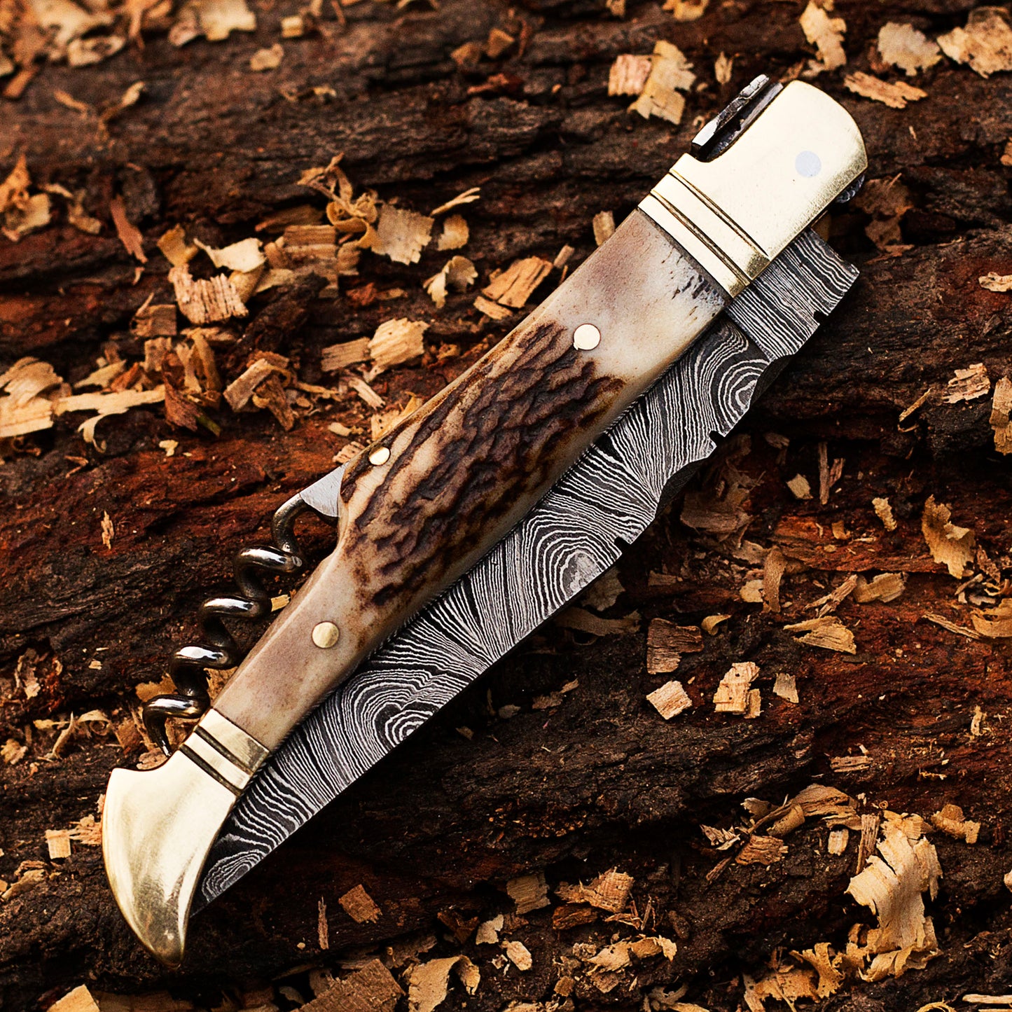 Handmade Damascus Steel Folding Knife, Hand Forged Pocket Knife, Everyday Carry Knife, Antler Handle, Gift For Him, Gift For Her USA