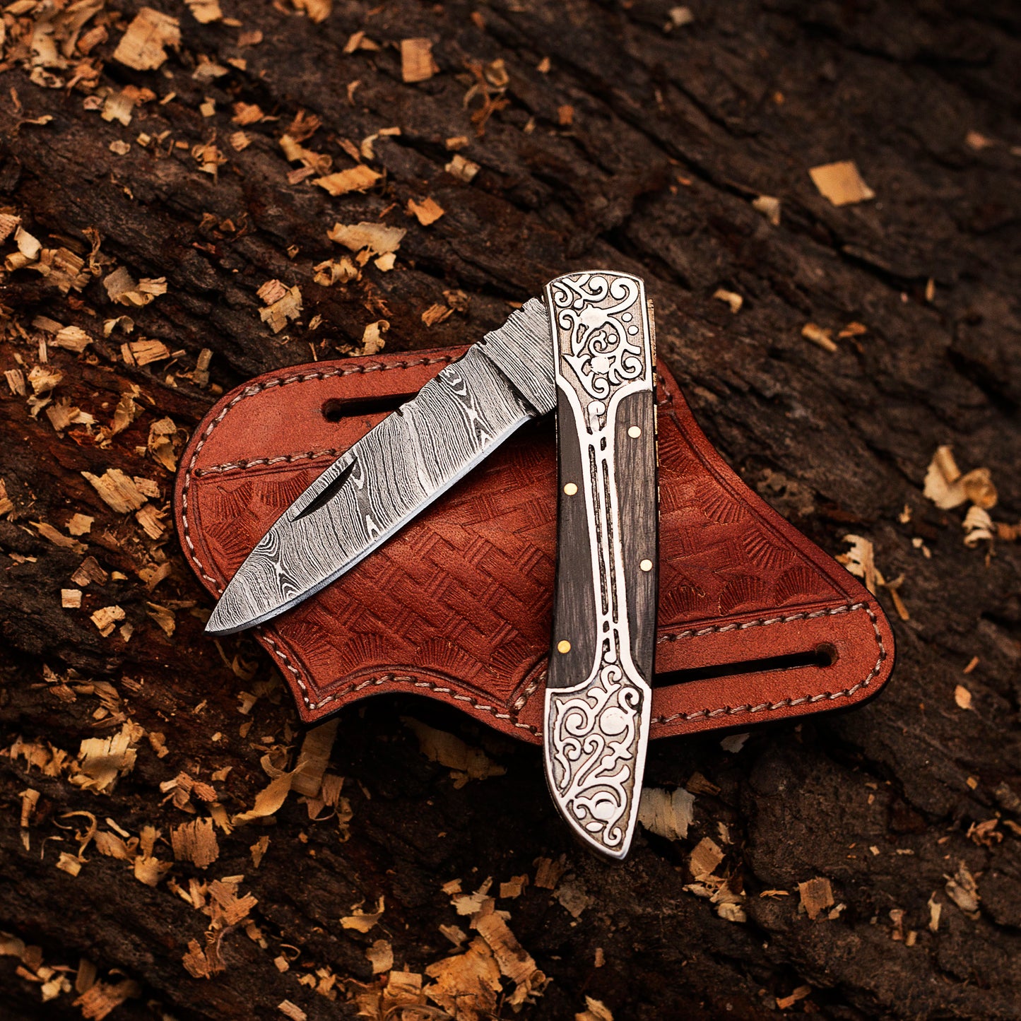Damascus Pocket knife, Folding Knife, Every Day Carry Knife , Damascus Knives, Best Gift For Him, Engraved Handle Handmade Knife for Men USA