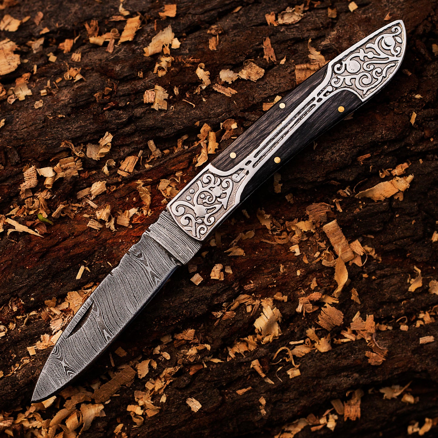 Damascus Pocket knife, Folding Knife, Every Day Carry Knife , Damascus Knives, Best Gift For Him, Engraved Handle Handmade Knife for Men USA