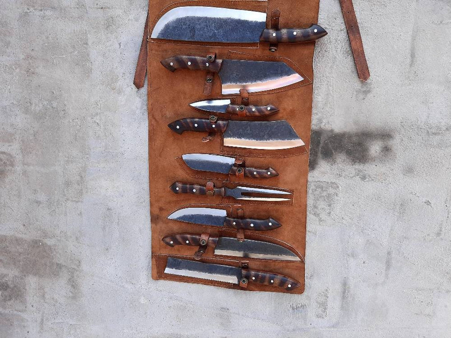 Handmade 1095 High Carbon Steel Forged Blades Complete Full Chef Knives Set of 12 Pieces Chef Set, Kitchen Knives Set & Leather Roll Bag, Mother's Day Gift, Father's Day Gift, Birthday Gift, Wedding Gift, Best Handmade Gift item, Gift for him/her