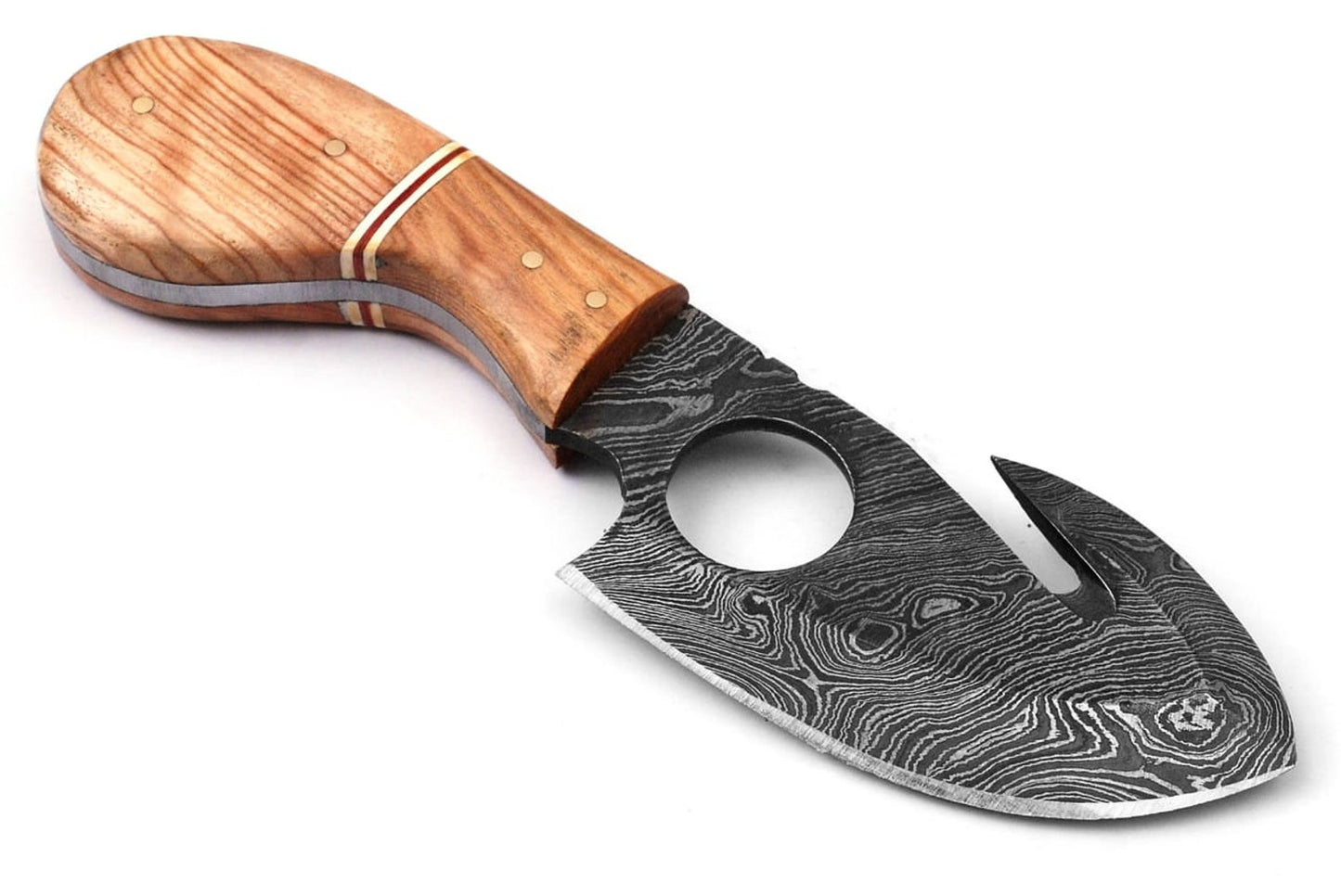 Handmade Damascus Steel Sharp Edge Blade Finger Hole Gut Hook / Hunting / Skinner Knife