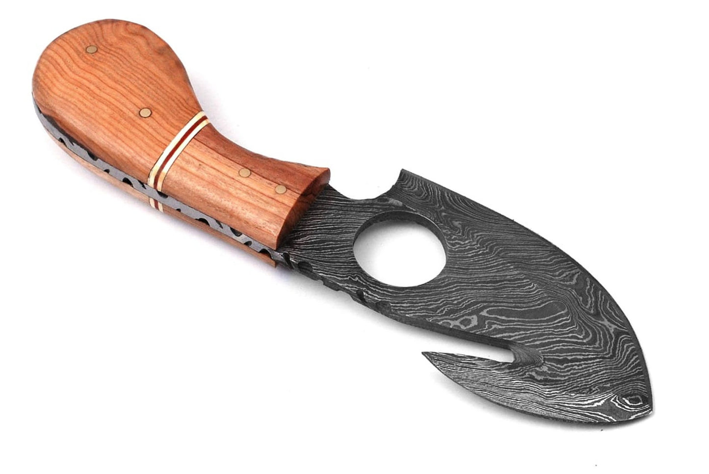 Handmade Damascus Steel Sharp Edge Blade Finger Hole Gut Hook / Hunting / Skinner Knife