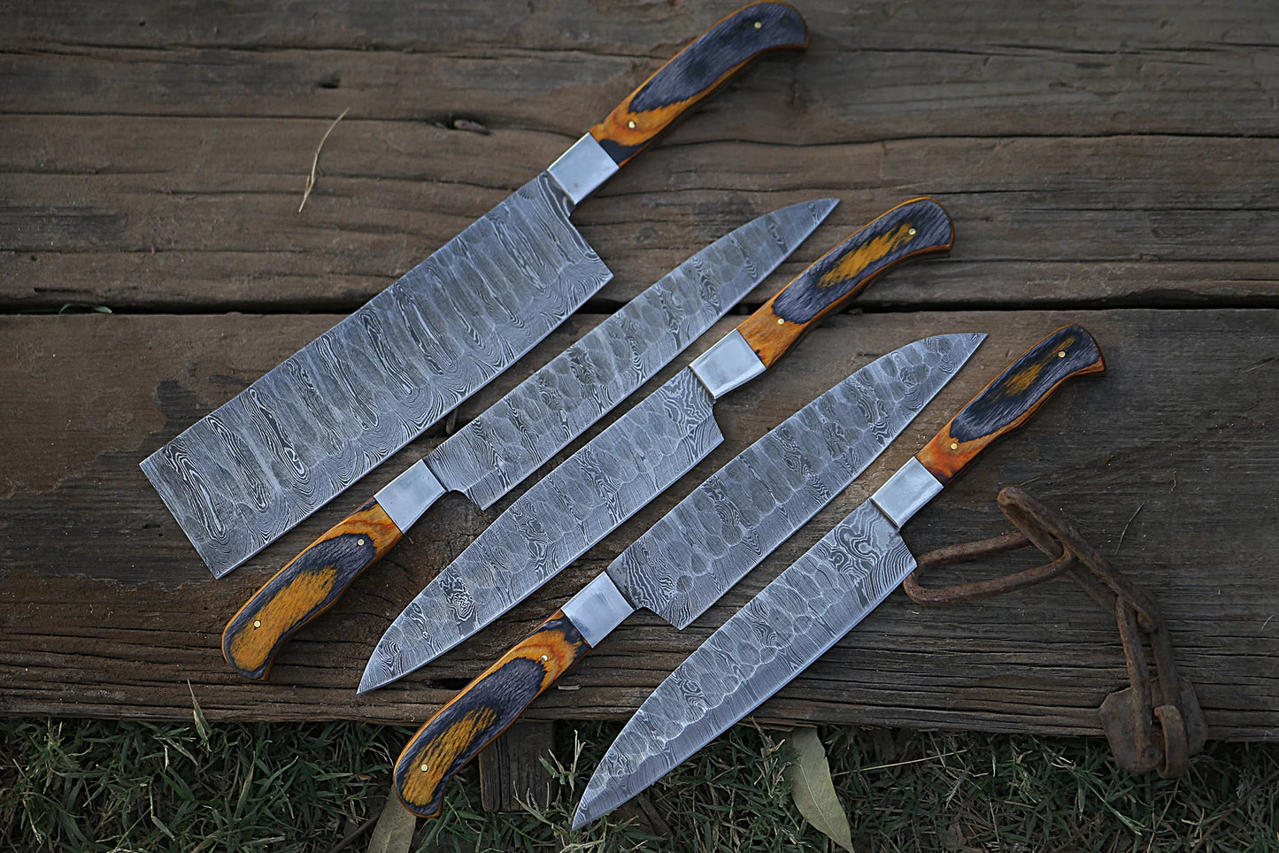 Custom Handmade Chef Knives Set / Kitchen Knives Set / 5Pcs Chef Set / Damascus Blades Chef Knives Set / BBQ Knives Set / Best handmade gift item / Mother Day Gift / Professional Chef For Gift