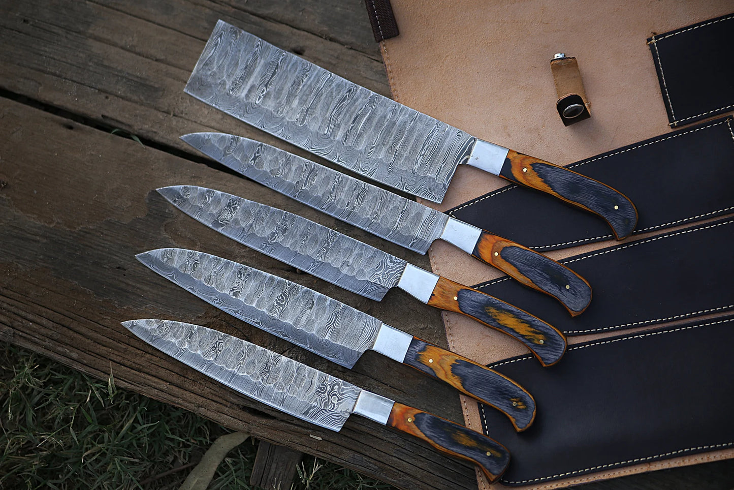 Custom Handmade Chef Knives Set / Kitchen Knives Set / 5Pcs Chef Set / Damascus Blades Chef Knives Set / BBQ Knives Set / Best handmade gift item / Mother Day Gift / Professional Chef For Gift