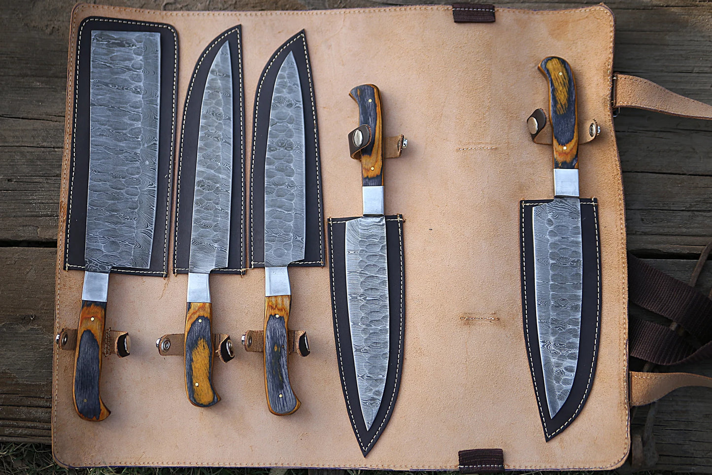 Custom Handmade Chef Knives Set / Kitchen Knives Set / 5Pcs Chef Set / Damascus Blades Chef Knives Set / BBQ Knives Set / Best handmade gift item / Mother Day Gift / Professional Chef For Gift