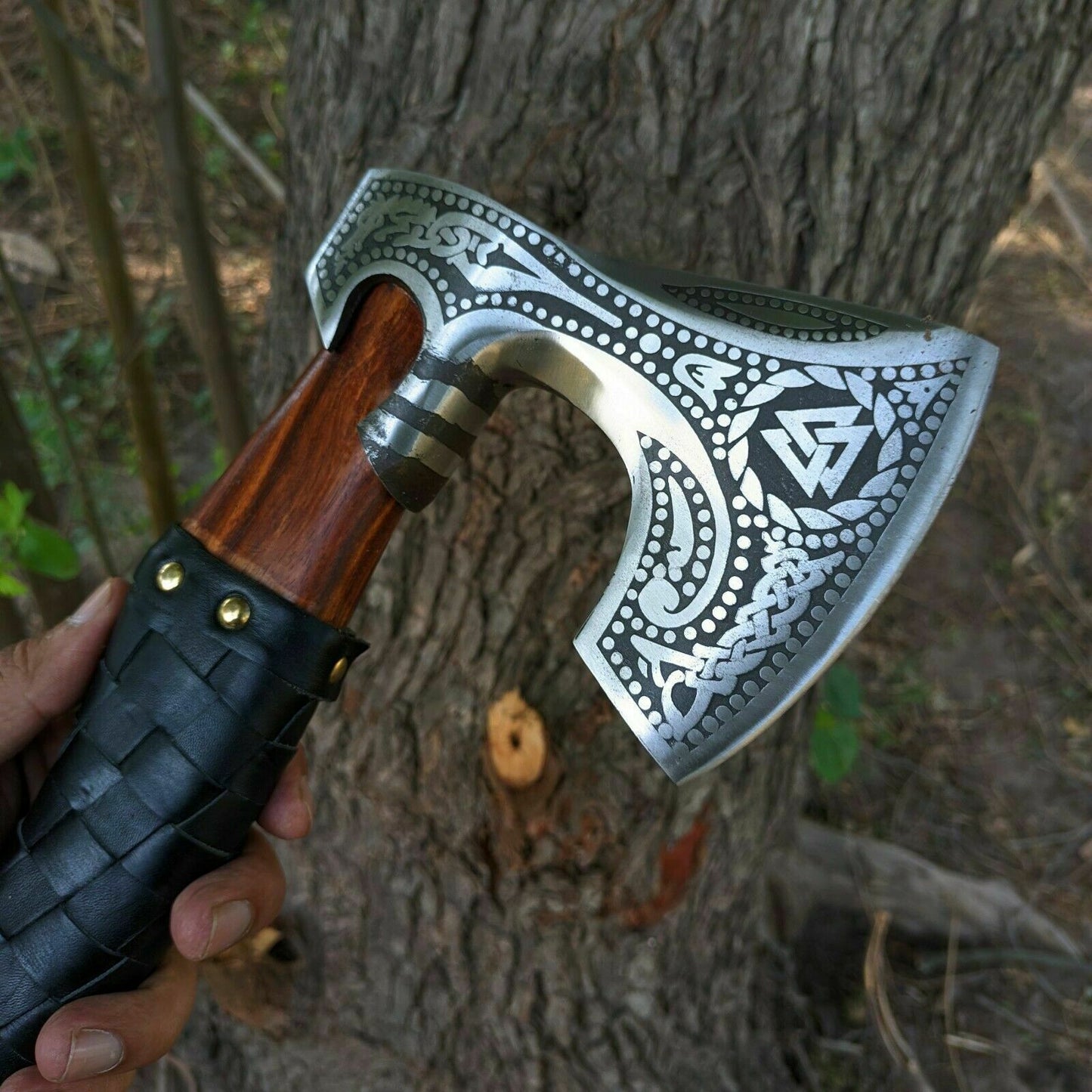 Custom Handmade Etched Blade Carbon steel Viking Axe with Rose Wood handle, Viking axe with sheath Best Birthday Anniversary gift for him Independence Day Gift
