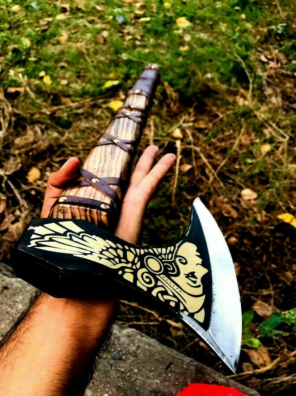 Custom Gift Viking Axe, Hatchet, Hand Forged Carbon Steel Viking Axe With Burl Ash Wood Shaft, Viking Bearded Axe, Battle Axe, Best Gift