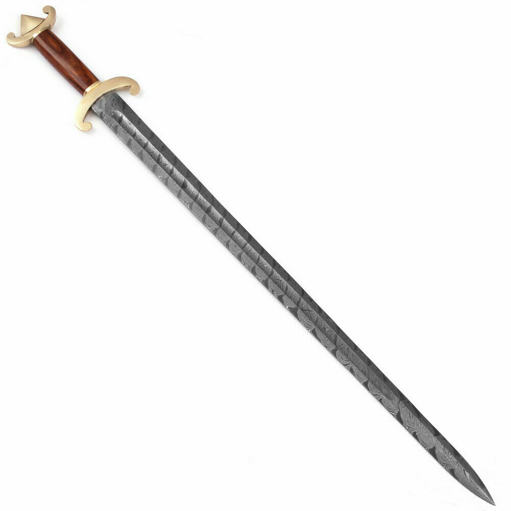 Custom Handmade Damascus Steel 36 Inches Double Edge Viking Functional Sword Battle Ready With Leather Sheath ,Gift for Him ,Birthday Gift