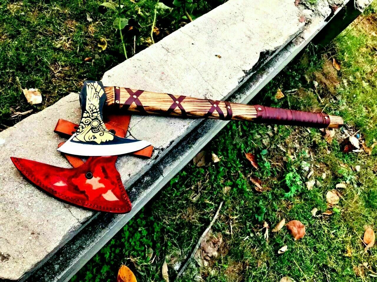 Custom Gift Viking Axe, Hatchet, Hand Forged Carbon Steel Viking Axe With Burl Ash Wood Shaft, Viking Bearded Axe, Battle Axe, Best Gift