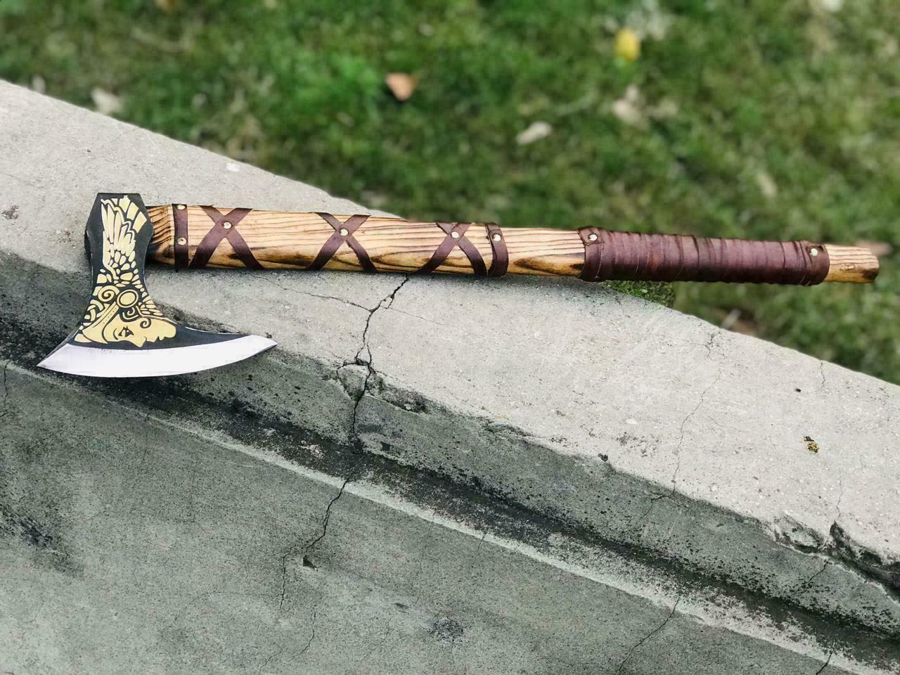 Custom Gift Viking Axe, Hatchet, Hand Forged Carbon Steel Viking Axe With Burl Ash Wood Shaft, Viking Bearded Axe, Battle Axe, Best Gift