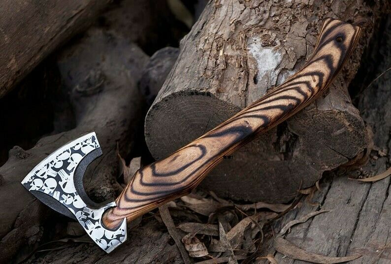Custom Handmade Viking Gift Forged Carbon steel Axe with Ash Wood handle, Viking axe with sheath Best Birthday Anniversary gift for him