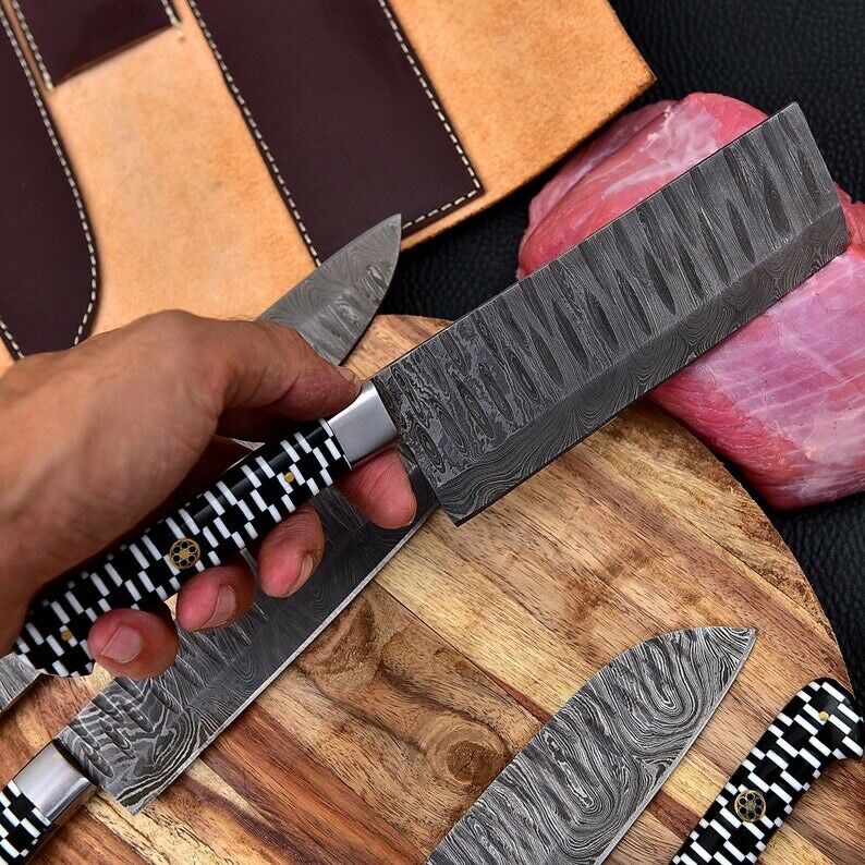 Handmade Gift Damascus Steel Chef Knife Set of 5 PCs, Damascus Kitchen Knife Set, BBQ Camping Knives, Mother Day Gift, Best Christmas Gift, Thanksgiving Gift, Best Handmade Gift item, Gift for him/her