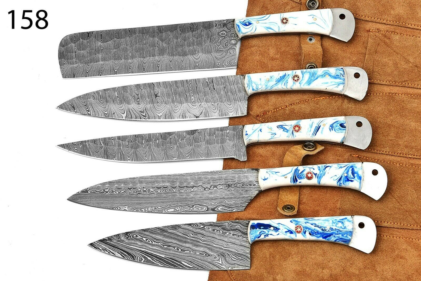 Handmade Damascus Chef Knife Set of 5Pcs Gift for Husband Kitchen Knife Groomsmen Gift Lover Gift for dad