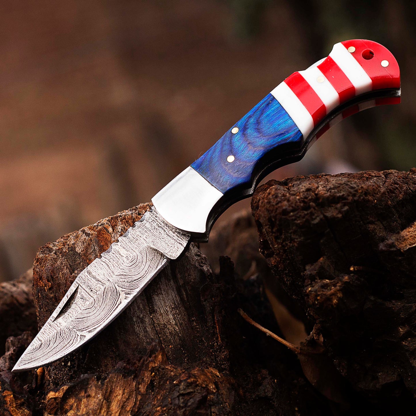 Damascus Pocket knife, Folding blade, Every Day Carry Knife , Damascus Folder, Best Gift For Him, USA Flag Handle Knife, American Flag Handle Pocket / Folding Knives Handmade Knife for Men USA