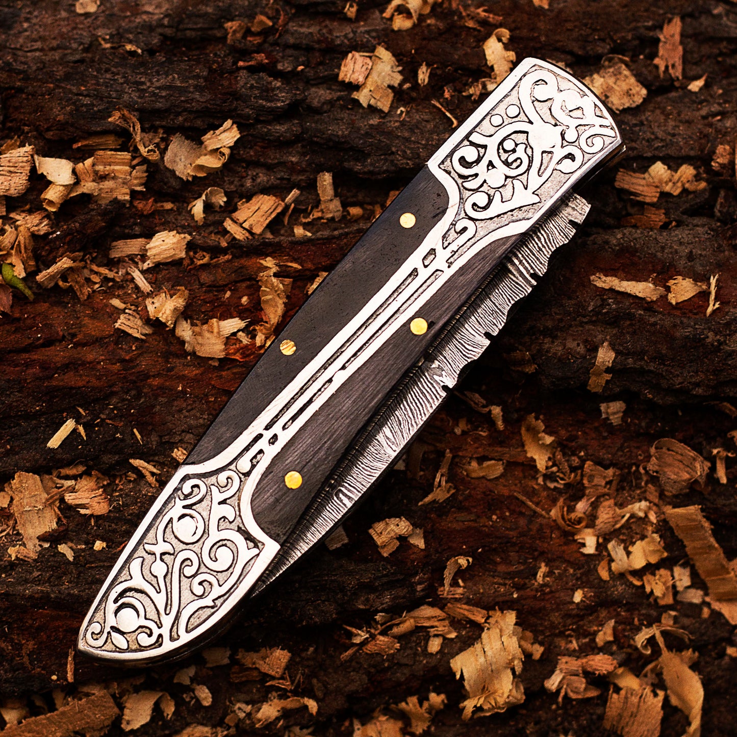 Damascus Pocket knife, Folding Knife, Every Day Carry Knife , Damascus Knives, Best Gift For Him, Engraved Handle Handmade Knife for Men USA