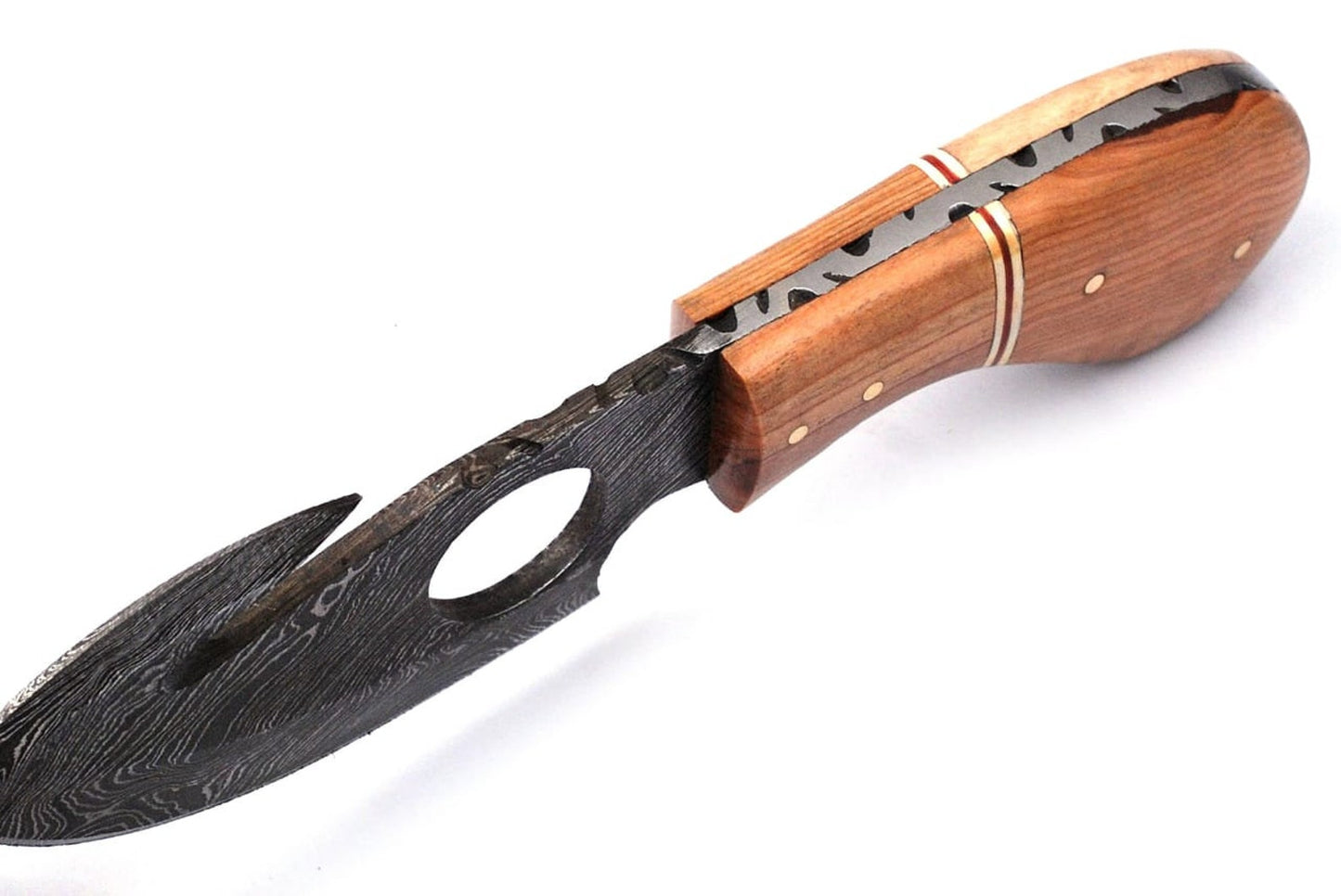 Handmade Damascus Steel Sharp Edge Blade Finger Hole Gut Hook / Hunting / Skinner Knife
