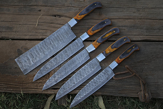 Custom Handmade Chef Knives Set / Kitchen Knives Set / 5Pcs Chef Set / Damascus Blades Chef Knives Set / BBQ Knives Set / Best handmade gift item / Mother Day Gift / Professional Chef For Gift