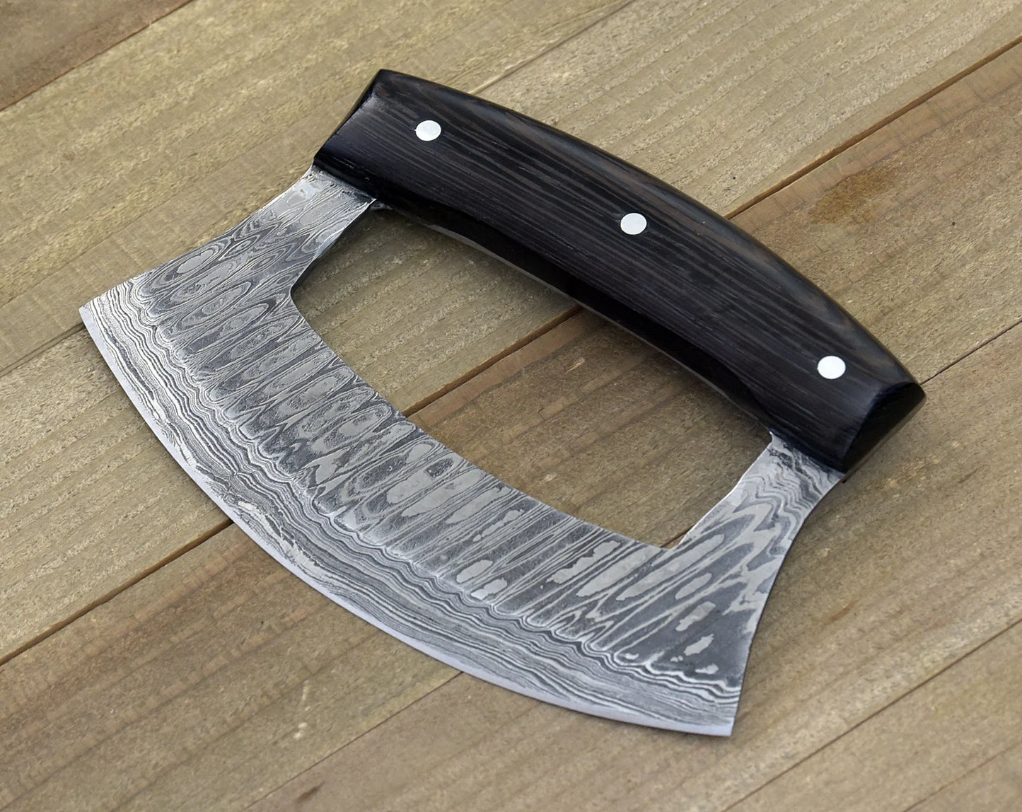 Beautiful Custom Handmade Damascus Steel Ulu Knife With Unique Handle Come With Leather Sheath