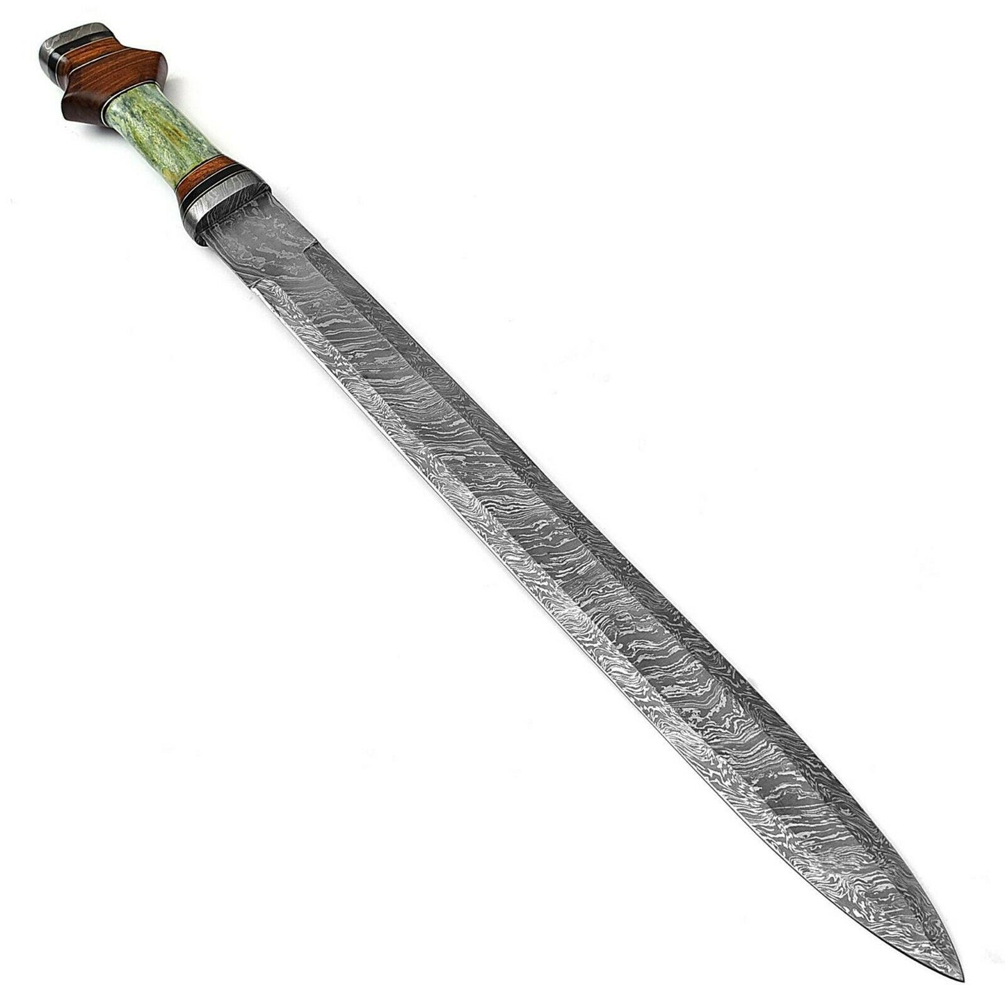 Custom Handmade Damascus Steel 34 Inches Double Edge Viking Functional Sword Battle Ready With Leather Sheath ,Gift for Him ,Birthday Gift
