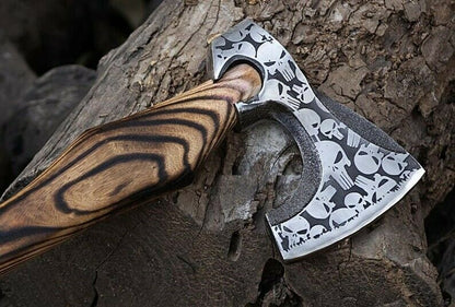 Custom Handmade Viking Gift Forged Carbon steel Axe with Ash Wood handle, Viking axe with sheath Best Birthday Anniversary gift for him